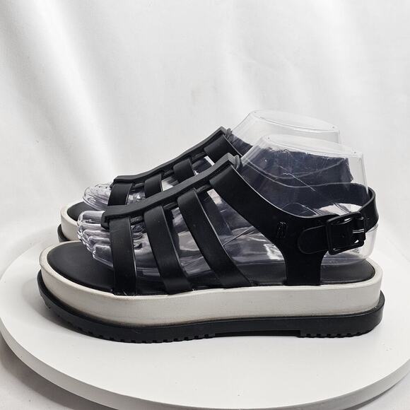 Melissa Flox III Women's Shoes Size 7 Jelly Flat Black/White Platform Sandals - Picture 1 of 8